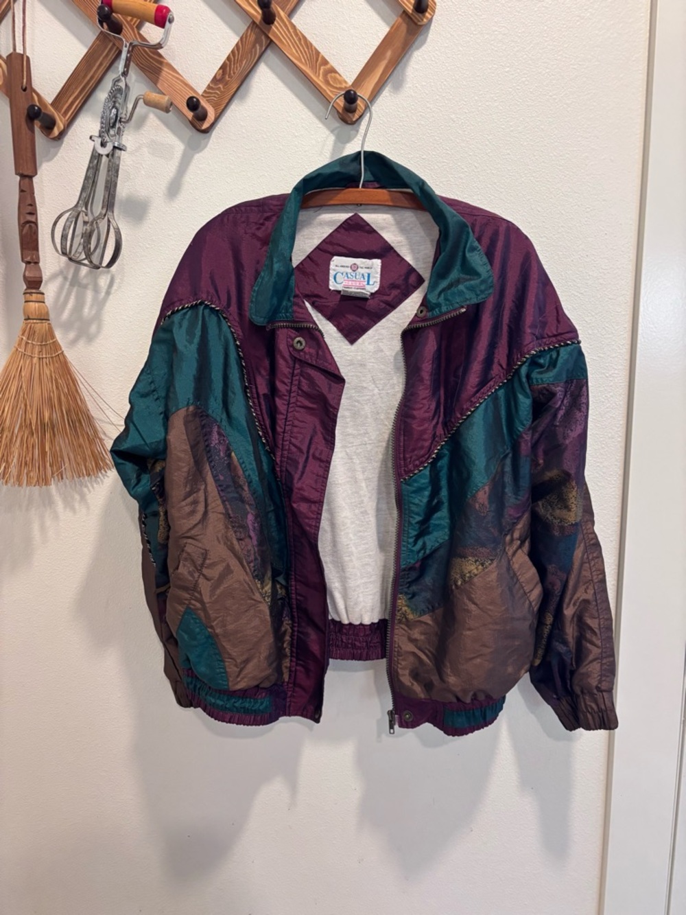 Vintage 80’s/90’s Colorblock Bomber Jacket - Burgundy/Teal/Brown